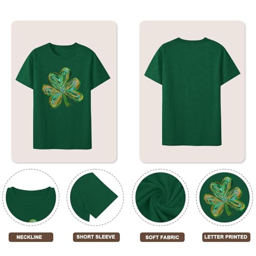 Anbech Plus Size Clover Graphic Tees Women Shamrock Print St. Patricks Day Shirt (Deep Green, 1X) — view 5