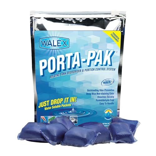 Walex Porta-Pak Holding Tank Deodorizer & Portion Control Drop-Ins - Unbeatable Odor Prevention, Formaldehyde-Free, Non-Staining, Deodorizes & Breaks Down Waste and Paper, Dissolves Quickly - 50 Pack