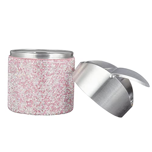 Image of KEYPOWER Bling Rhinestone Mini Trash Can Tiny Waste Can with Swing Lid Stainless Steel,Suitable for Countertop,Car,Table Desk(Pink)