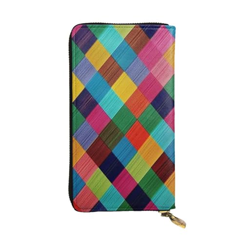 Porte-cartes de crédit et téléphone réunis dans un grand portefeuille à carreaux