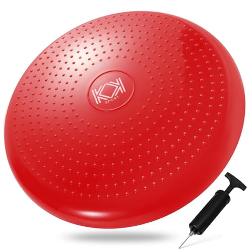 KK Balance Wobble Cushion for Adults, Inflatable Anti-Slip Stability Board for Physio, Posture & Fitness, Wobble Cushion (34cm) Balance Board & Fidget Cushion - Red