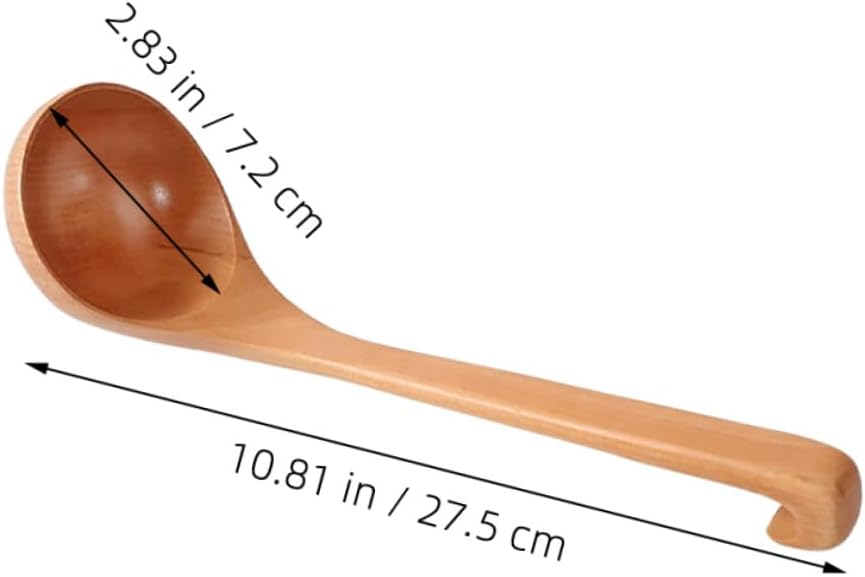 GLEAVI Wooden Soup Ladle Large Ramen Bowl Spoon with Long Handle, round Head Cooking Spoon for Asian Noodles and Hot Pot, Natural Light Wood,