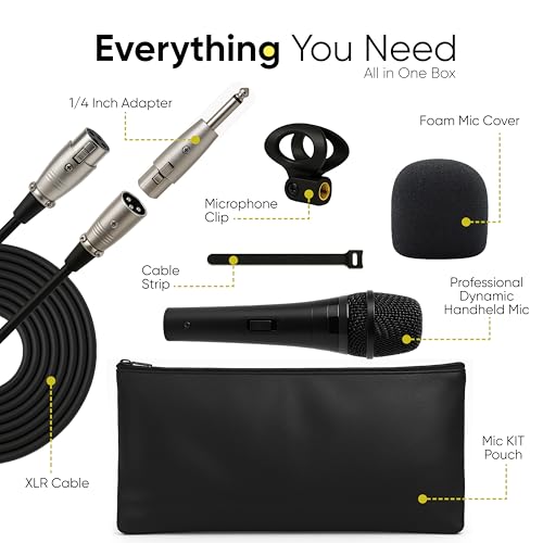 Bowens ダイナミックマイク – 有線ハンドヘルドXLRマイク 15フィートケーブル付き プロフェッショナルボーカルマイク 歌 カラオケ ポッドキャスティング PAシステム スタジオ録音Microfono