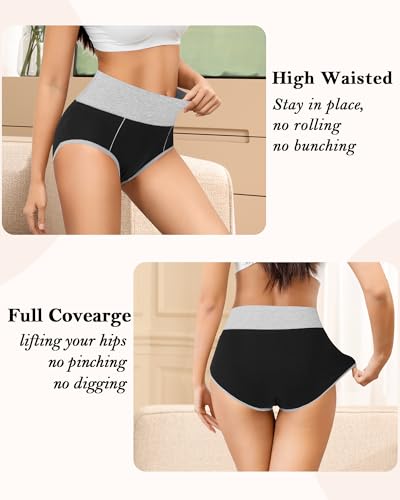 Image of High Waisted Cotton Underwear for Women Postpartum Stretch Breathable Panties Ladies Full Coverage Briefs 5 Pack