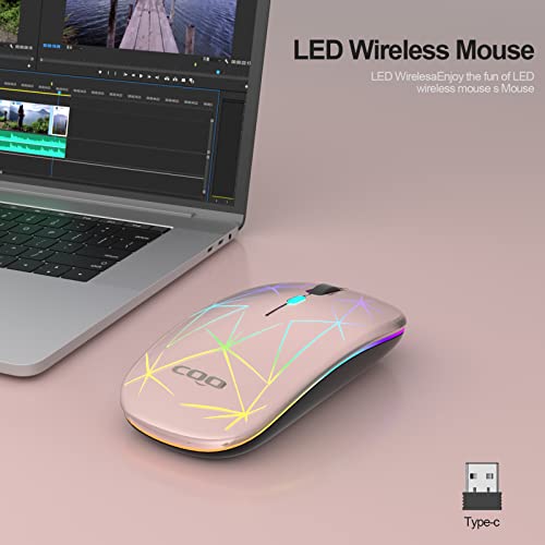 Wireless Mouse, 2.4G Portable Optical Quiet Rgb Mouse With Usb Receiver And Type C Adapter, 3 Adjustable Dpi Levels, Wireless Computer Mouse For Laptop, Computer, Pc, Macbook, Desktop (Champagne) #TOP4