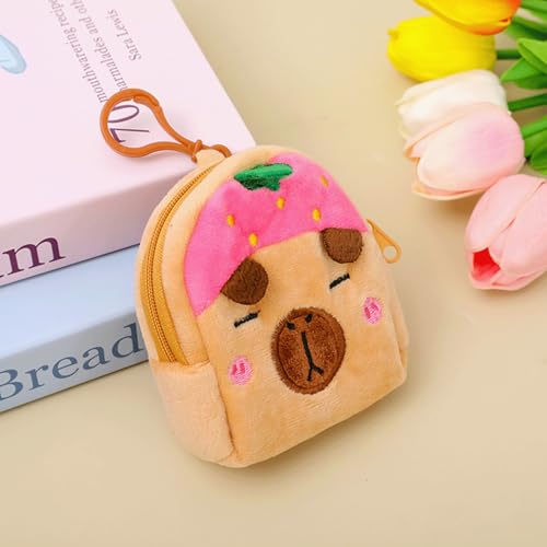 Strawberry Coin Purse Cute Capybara Fruit Change Purse Bag Charm Funny Mini Zipper Coin Pouch for Kids Girls(Strawberry Red)3
