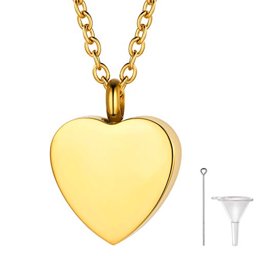 Richsteel Colgante Rellenar Cenizas Color Oro, Porta Cenizas Corazon con Collar Fino Bien Sellado Waterproof