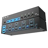 8K KVMスイッチ 4PC 3モニター、ANXQQ KVM切替器 HDMI + DPポート、ミラー/拡張モード対応、8K@30Hz/4k@144Hz KVM Switch、4台のUSB 3.0デバイスを共有、USBケーブル4本・有線リモコン・電源アダプター付き