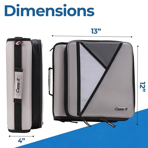 Image of Case-it Universal Zipper Binder | 2-Inch O-Rings, 13-Inch Laptop /Tablet Padded Pocket, 400 Sheet Capacity, Multiple Storage Pockets & Shoulder Strap | School & Office Organizer | LT-007 Warm Gray
