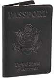 Shvigel Leather Passport Cover - Holder - for Men & Women - Passport Case (Black Vintage)