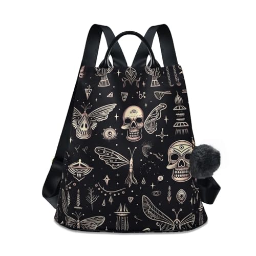 Skulls Moths Magical Elements Backpack for Women Anti Theft Large Fashion Travel Shoulder Bag Purse Rucksack Lightweight