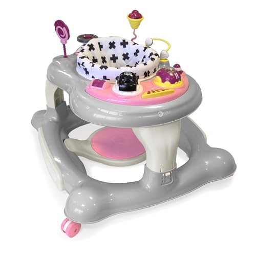 MyChild Roundabout 4 in 1 Activity Walker, Pink Neutral - Activity Center Baby Walker - 6 Months + Anti Fall Blocks for Extra Safety and 3 Height Adjustment- 360 Degree Spinning seat.