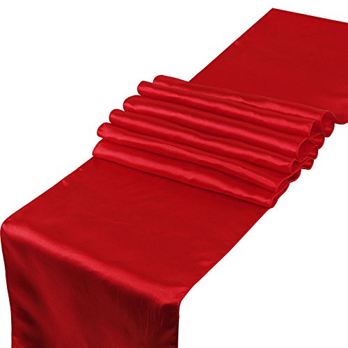 TINWARM Chemin de Table en Satin pour Mariage Festival Fête Décorations 30 x 275CM (Rouge)
