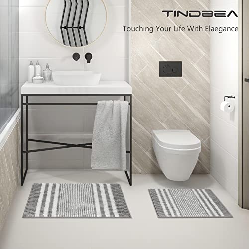 Tindbea Bathroom Rugs Set 2 Piece, Extra Soft And Absorbent Fluffy Striped Chenille Bath Mat Rug Set, Non Slip Bathroom Floor Mat, Machine Washable (20" X 32" Plus 16" X 24", Gray) #TOP5