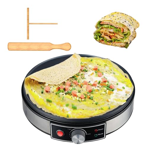 Panquequera Eléctrica, 1000W Crepera Antiadherente para el Hogar, Sartén Grill de 12 pulgadas con Control de Temperatura Ajustable, Hasta 220°, para Panqueques, Huevos Fritos, Tocino a la Parrilla