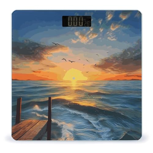 Báscula digital Sunset Sea de vidrio templado para baño