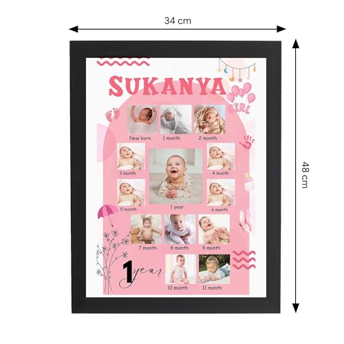 Image of ASHVAH One Year Personalized Photo Frame 12 Months Baby Girl 01st Birthday 12 Images With Texts Best Gift (BABY 12 MONTH) - A3 Size