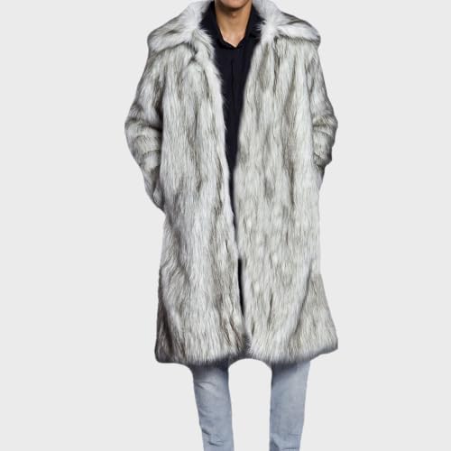 Image of Lisa Colly Men's Faux Fur Coat Winter Parka Overcoat | Men's Faux Fur Jacket, Winter Faux Fur Long Coat, Long Sleeve Fluffy Overcoat