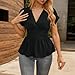 Aniywn Womens Tops Going Out Trendy V Neck Short Sleeve Elegant Wrap Peplum Tops Stretchy Ruched Ruffle Dressy Blouses Shirts Black