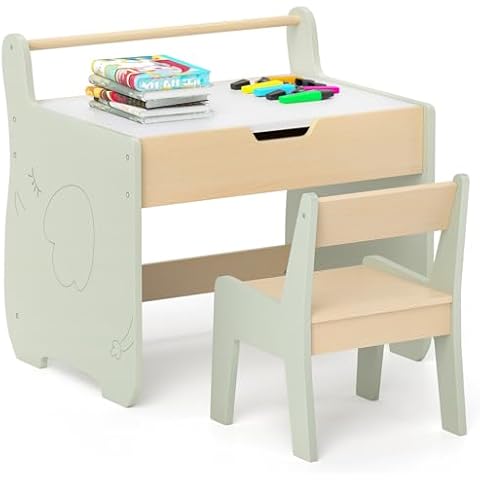 COSTWAY Kids Table and Chair Set with Blackboard Cover