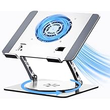 Laptop Stand with Cooling Fan,360Rotatable Framework,Ergonomic Adjustable Riser for 10-17 Gaming/Binge-Watching/Office Use - Silver
