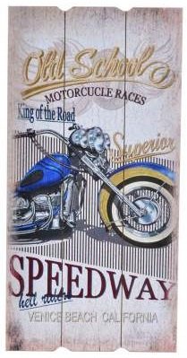 Tableau bois moto vintage rétro USA cadre mural Speedway 60 x 30 cm décoration