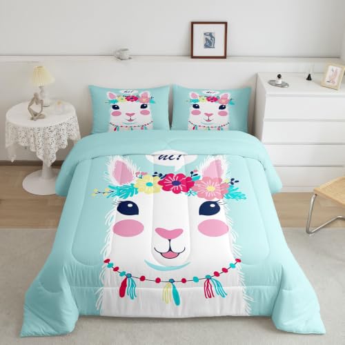 Image of Feelyou Girls Cute Llama Comforter Cartoon Comforter Set Full Size