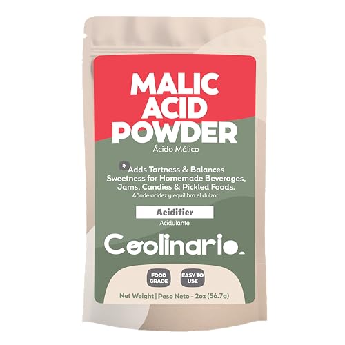 Coolinario Malic Acid Powder (2 Oz) Sour Powder | Food Grade Flavor Enhancer for Beverages, Jams, Candy & Pickled Foods | Adds Tartness & Balances Sweetness | Ideal for Cider, Wine & Fruit Recipes