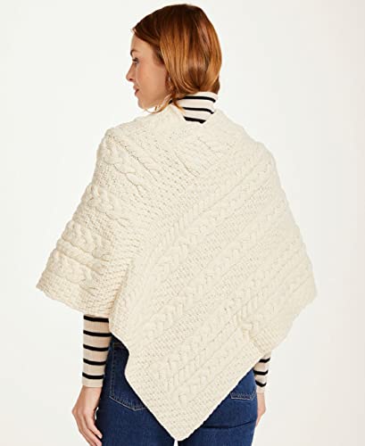 Image of Aran Woollen Mills Ladies Cable Knit Poncho With Buttons