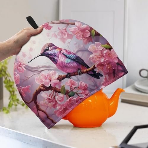 Image of Cherry Blossom Tea Cozy for Teapot Insulated Hummingbird Tea Cozies Tea Kitchen Accessory Pot Cozy Home Decorative Tea Pot Cozy for Women