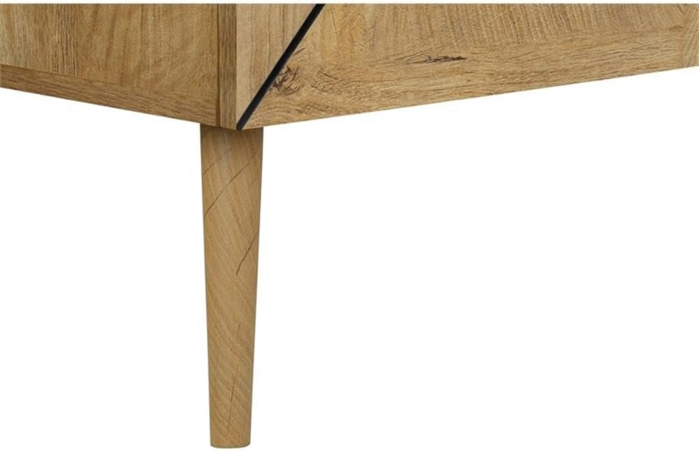 Pemberly Row 72" Walnut Laminate TV Stand, Grooved Cabinets and Drawer, Solid Wood Legs, 71" L x 16" W x 23.75" H, Mid-Century Style Media Console with Storage for Living Room