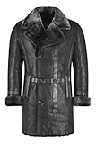 Nur chemische Reinigung Männer Echtes Schaf Pea Coat Zweireihig Stil Winter Lange Schafmantel M49 (XL, Black/Black)