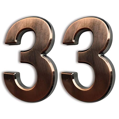 HopeWan 4 Inch Mailbox Numbers #3, Self Adhesive Door Adress Number Stickers for House Door, Apartment, Hotel Room, Outside or Yard Available, Bronze Metal Shiny, Pack of 2. (4 Inch - NO.3, Bronze) by HopeWan - Used condition - US$4.81