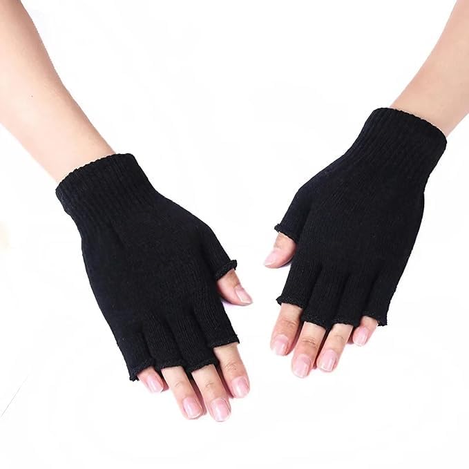 Winter Knit Hand Half Cut Finger Gloves, Woolen Warm Stretchy Mittens Fingerless