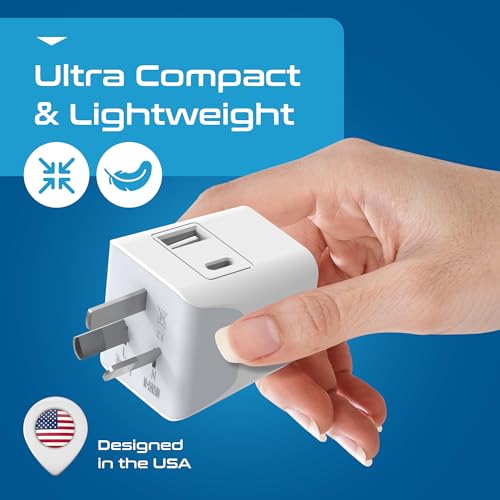 Image of Ceptics Travel Adapter India to Australia Plug Converter, 3 in 1 Australia Plug Adapter, China New Zealand Adaptor Plug with 1 USB, 1 USB-C, Type I for Laptops, Phones, CE - RoHS, White - 1 Pack