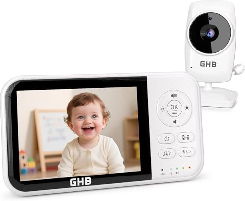 GHB Camara Vigilancia Bebe Vigilabebes con Camara con Pantalla 3.2" HD de 2100mAh Recargable VOX, Visión Nocturna, Despertador, Conversación Bidireccional Escucha Bebes