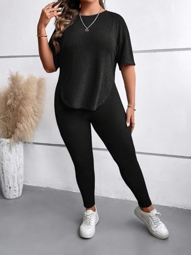 Conjunto de ropa de salón para mujer con leggings elásticos y camiseta acanalada 5