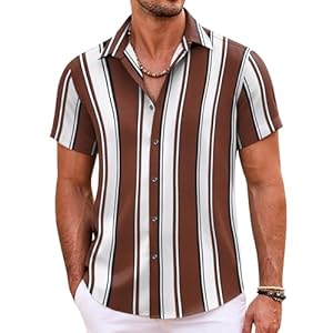COOFANDY Mens Hawaiian Shirts Short Sleeve Striped Button Down Beach Summer Tropical Shirt