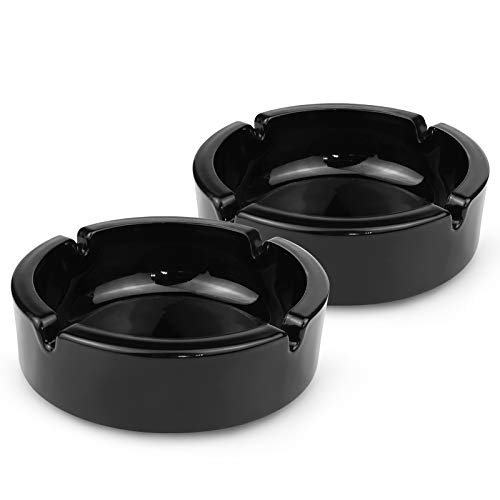 Yunxifu Ashtrays 2 Packs Glass Ashtray for Cigarettes & Cigars, Round Cute Modern Ash Tray Fashion Portable Heavy-Duty Ash Holders for Home Office Tabletop Outdoor Indoor Decoration, 4 Black