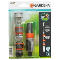 Gardena Grundausstattung mit Anschlussteilen für 13 mm (1/2 Zoll)- und 15 mm (5/8 Zoll)-Schläuche: Wasserhahn Anschluss-Set mit Reinigungsspritze (18291-20) – Ansicht 2