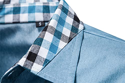 Men's Casual Long-Sleeved Denim Shirt Dress Button Down Shirts Denim Work Shirt Dress Shirt Plaid Collar Shirt4