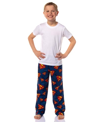 DC Comics Boys' Superman Red and Yellow Emblem Logo All Over Tossed Print PJ Pajama Pants Loungewear Sleepwear2