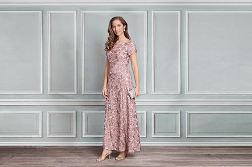 Image of Alex Evenings Women's Long Rosette Mother of The Bride Dress with Short Sleeves