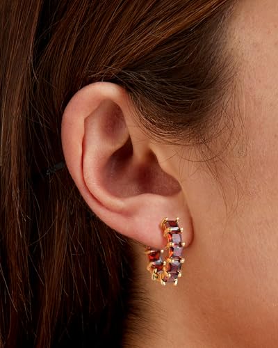 Mesovor Cubic Zirconia Gold Hoop Earrings for Women Trendy, 18K Gold Plated Lightweight Huggie Hoops Earrings | Green Black Red Stones CZ Earrings Jewelry3