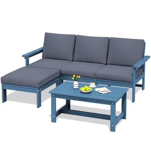 Image of SERWALL HDPE Outdoor Sectional with Ottoman & Coffee Table