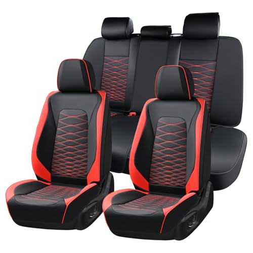 Image of FLORICH Leather Seat Covers, Car Seat Covers Full Set, Car Seat Protector Waterproof, Front and Rear Seat Covers for Cars, Automotive Seat Covers Universal Fit for Most Cars SUV Truck - Red&Black