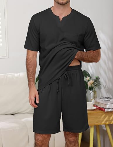 Image of JiniGolla Mens Pajamas Set Soft Short Sleeve Top and Pant Loungewear Sets 2 Piece Pjs with Pockets