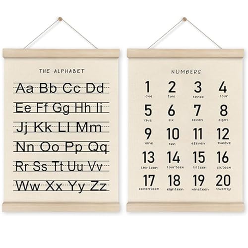 Cadres muraux éducatifs bois lot de 2 posters alphabet et chiffres pour chambre enfant