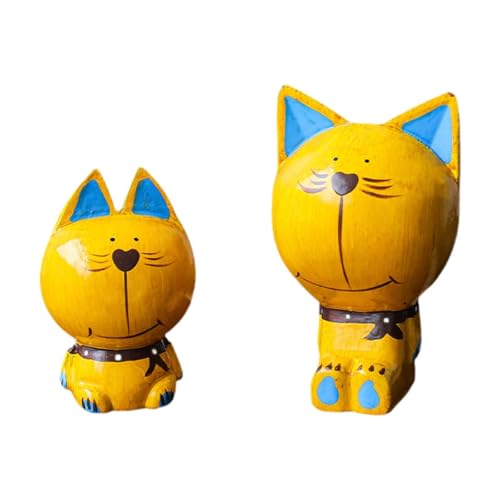 LOVIVER Statue di gatti in legno, statue di gattini, graziosi oggetti decorativi da collezione, statuette di gatti, sculture di gattini per tavolo, sala da, Giallo