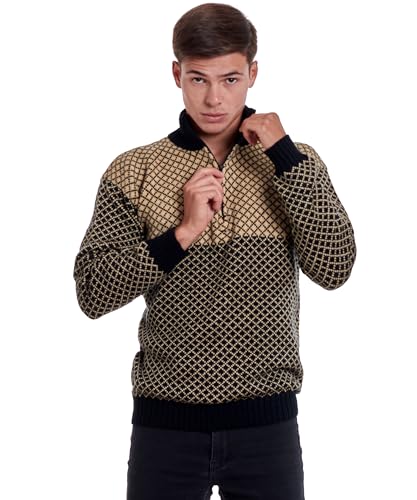 Men’s Soft Half-Zip Modern Beige and Black Alpaca Pullover Sweater3